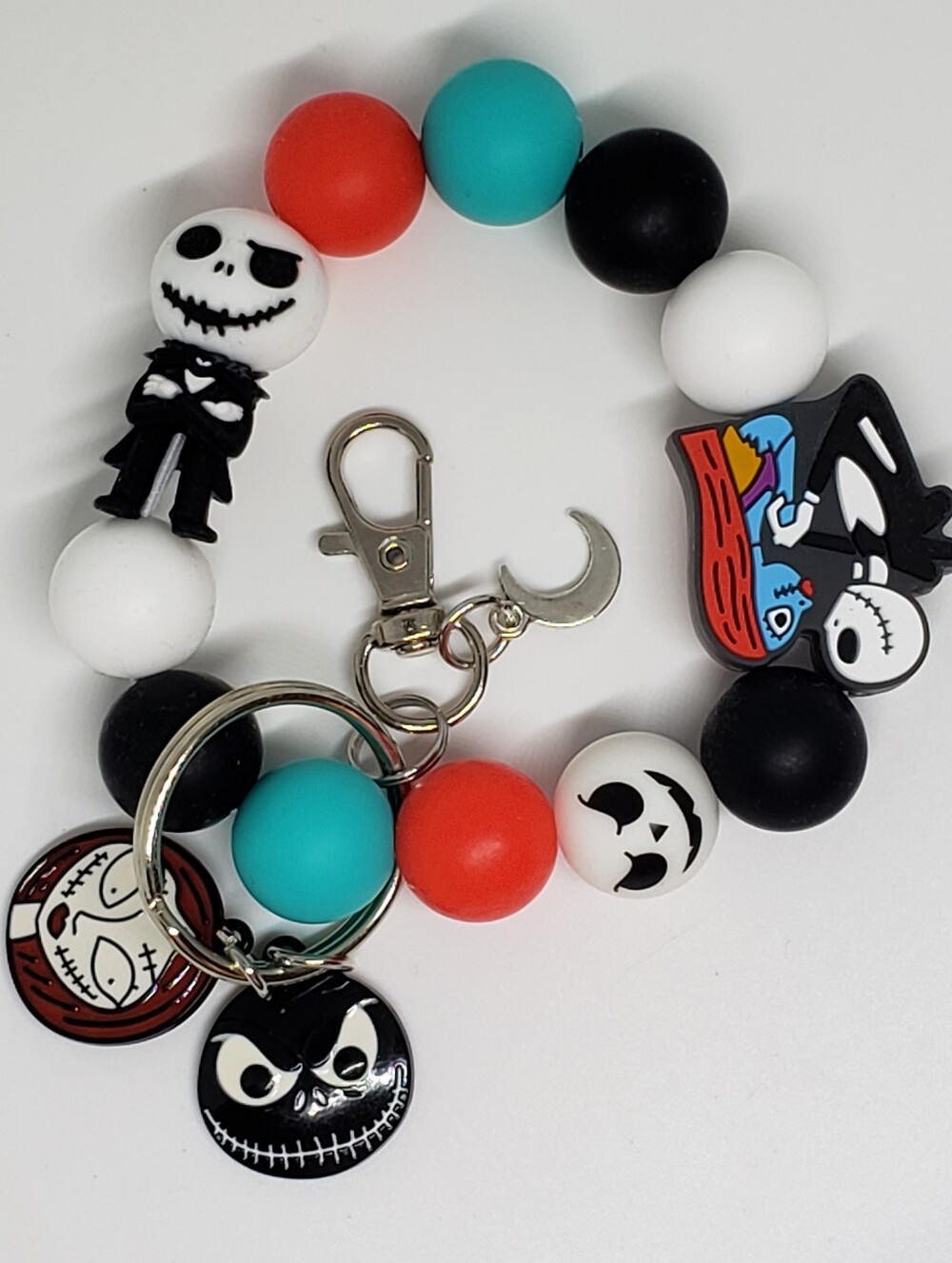 Handmade Jack Skellington Silicone Focal Bead Wristlet Keychain Bracelet